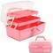 12'' Three-Layer Multipurpose Storage Box Organizer Folding Tool Box/Art & Crafts Case/Sewing Supplies Organizer/Medicine Box/Family First Aid Box with 2 Trays (Pink)